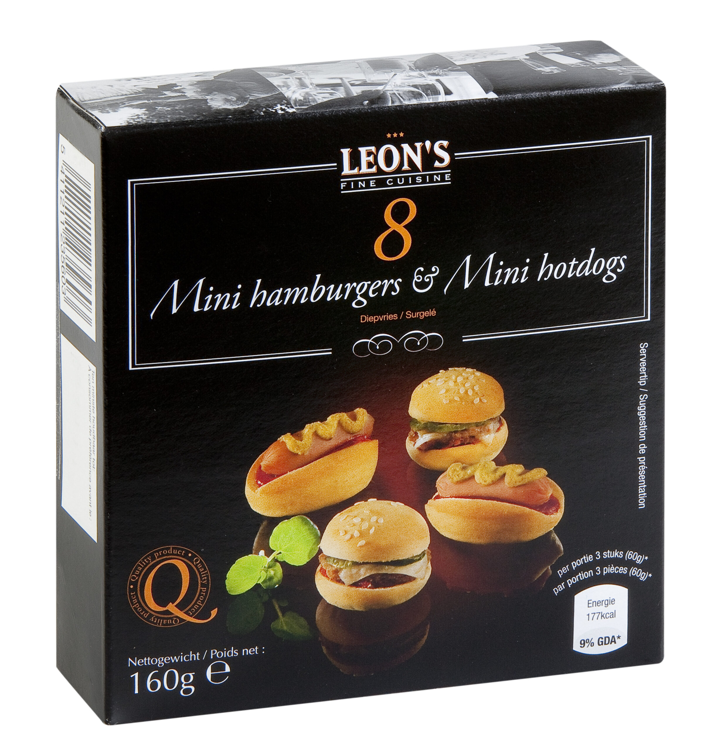 Mini hamburgers en mini hotdogs  8 x 20g LEON'S CUISINE