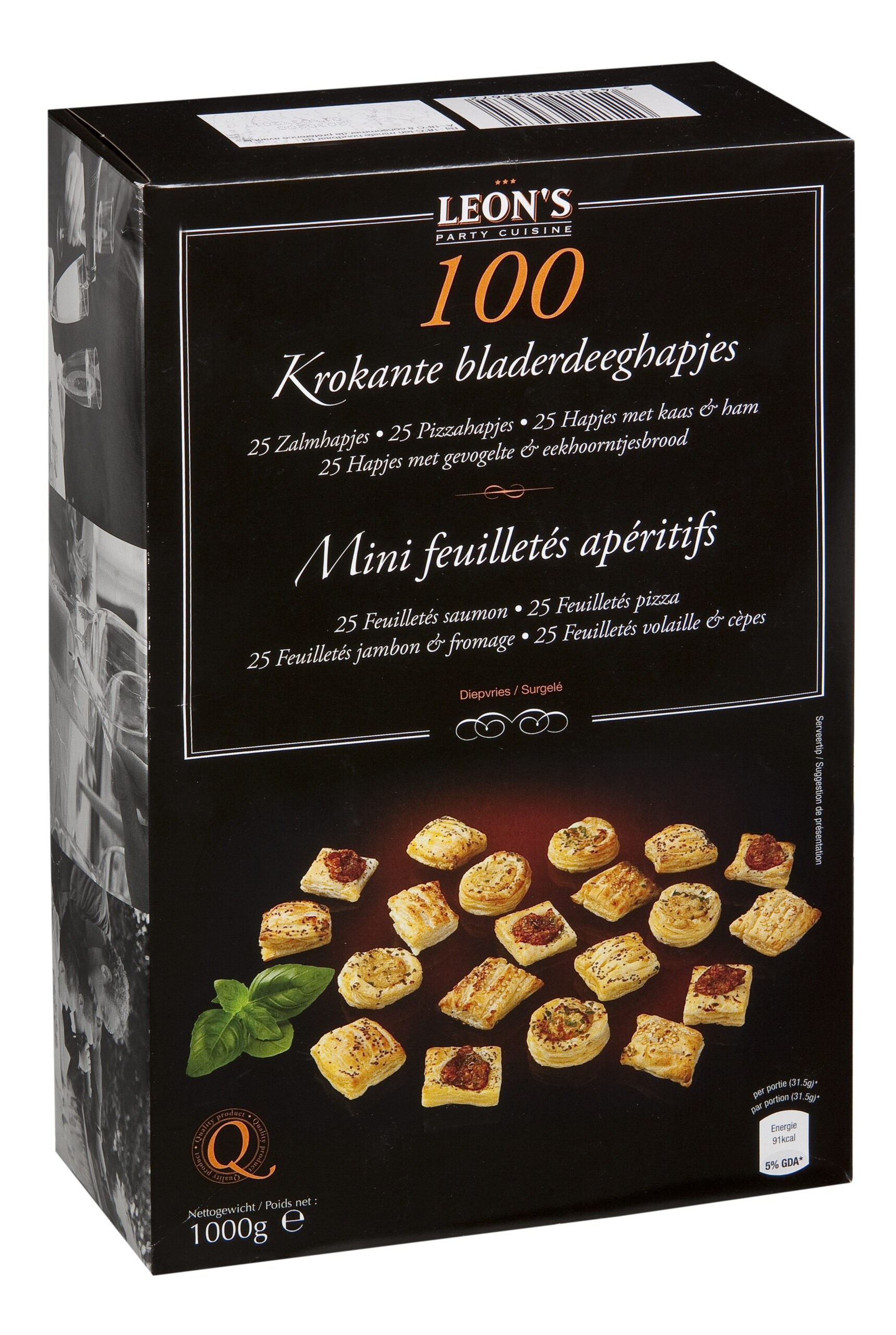 Packshot krokante bladerdeeghapjes