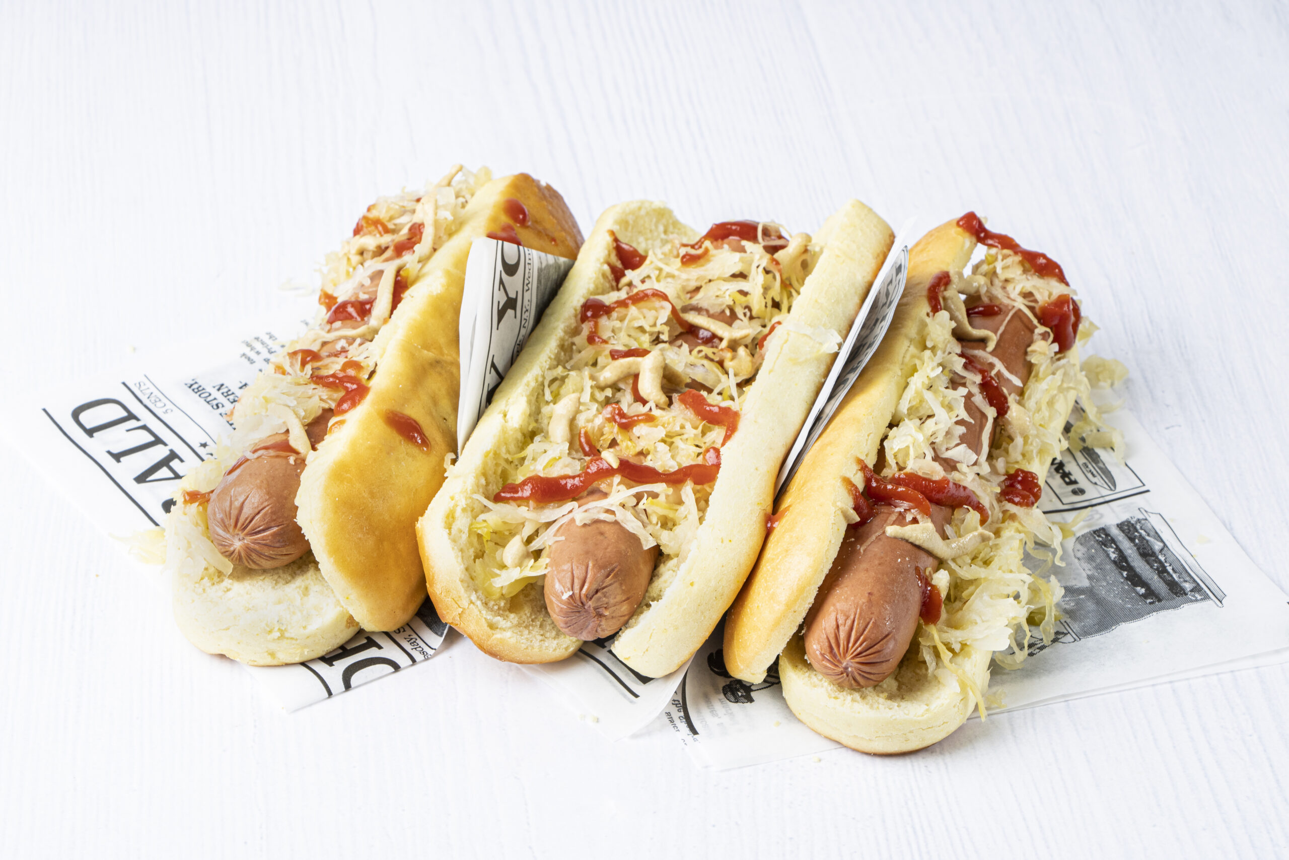 Foto hotdogs met zuurkool